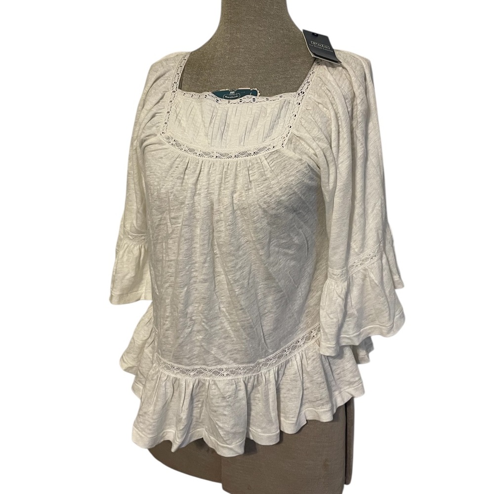 New Polo Ralph Lauren White Linen Blouse Ruffle Bell Sleeves Pullover Top XXS - Picture 12 of 17